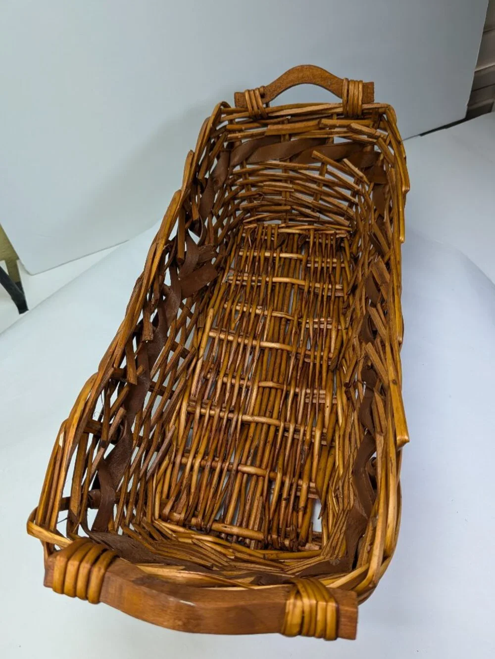 Set of 4 Vintage Wicker Baskets | Wood & Wicker Handles | Honey Tone Farmhouse